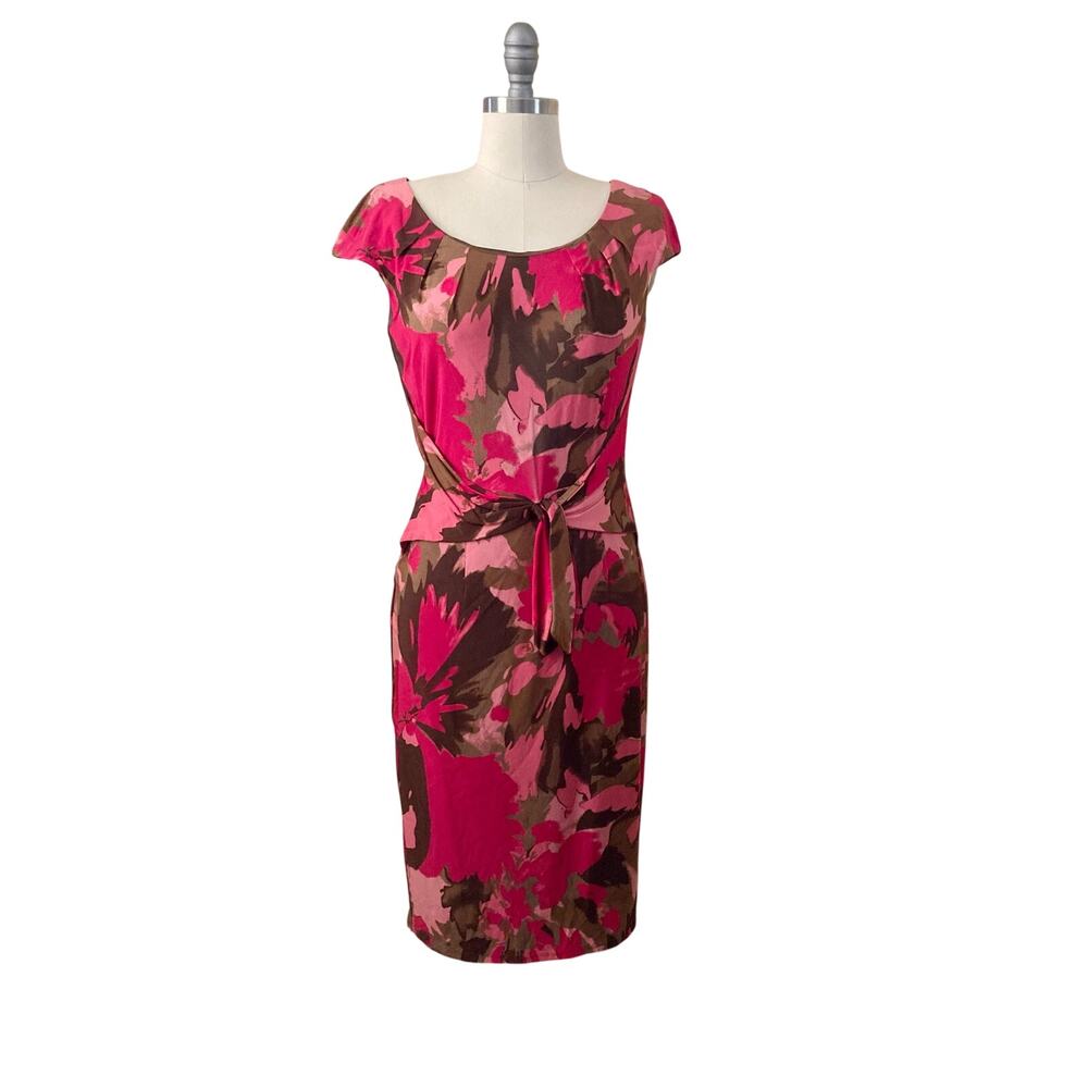 David Meister Women's Dress Size 4 Pink Floral Tie Front Cocktail Evening